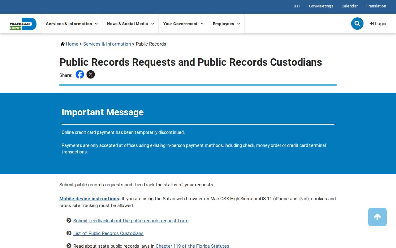 Palmetto Bay resident lookup Miami-Dade records request portal