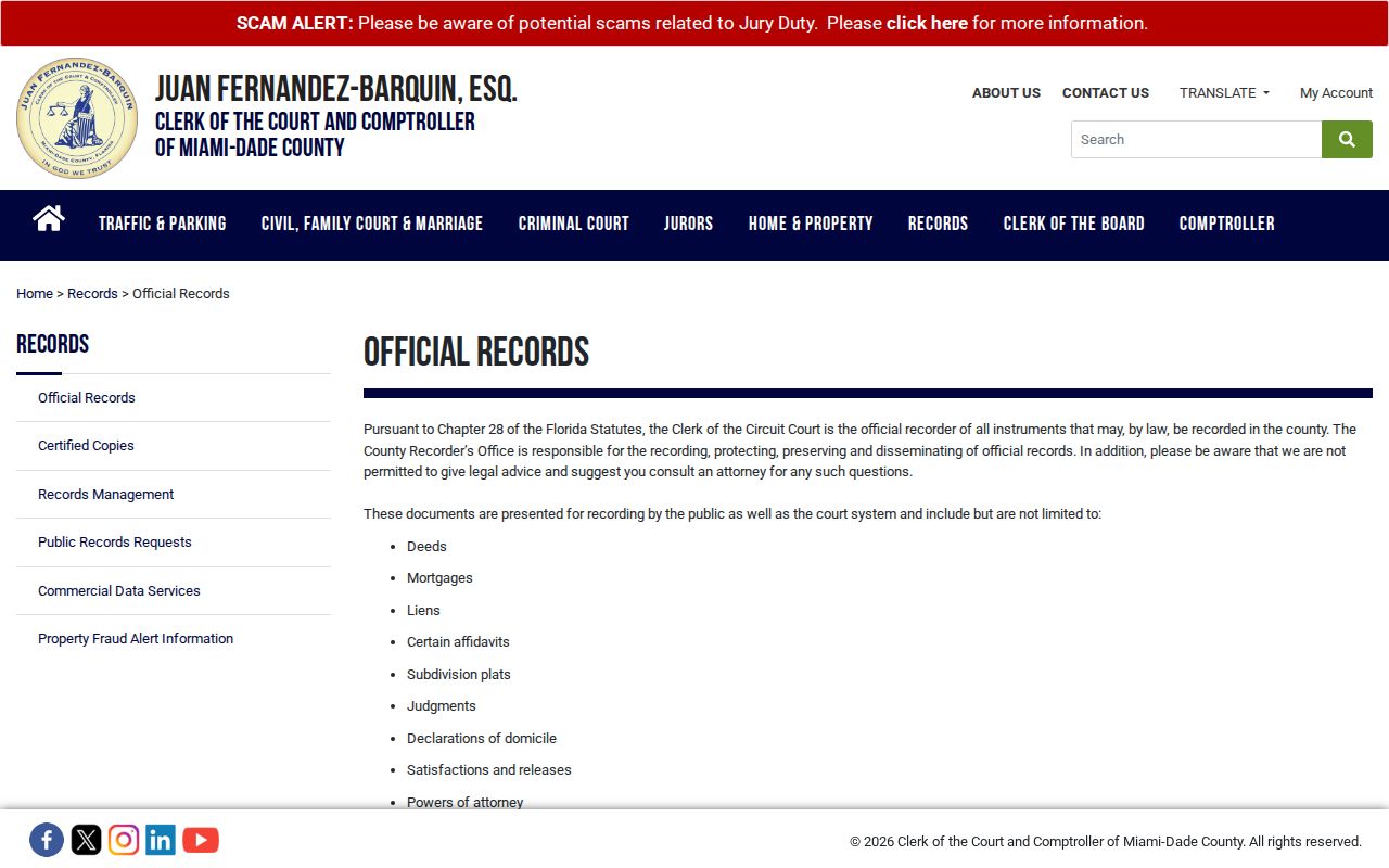 Miami-Dade County Recorder information for Palmetto Bay deed searches